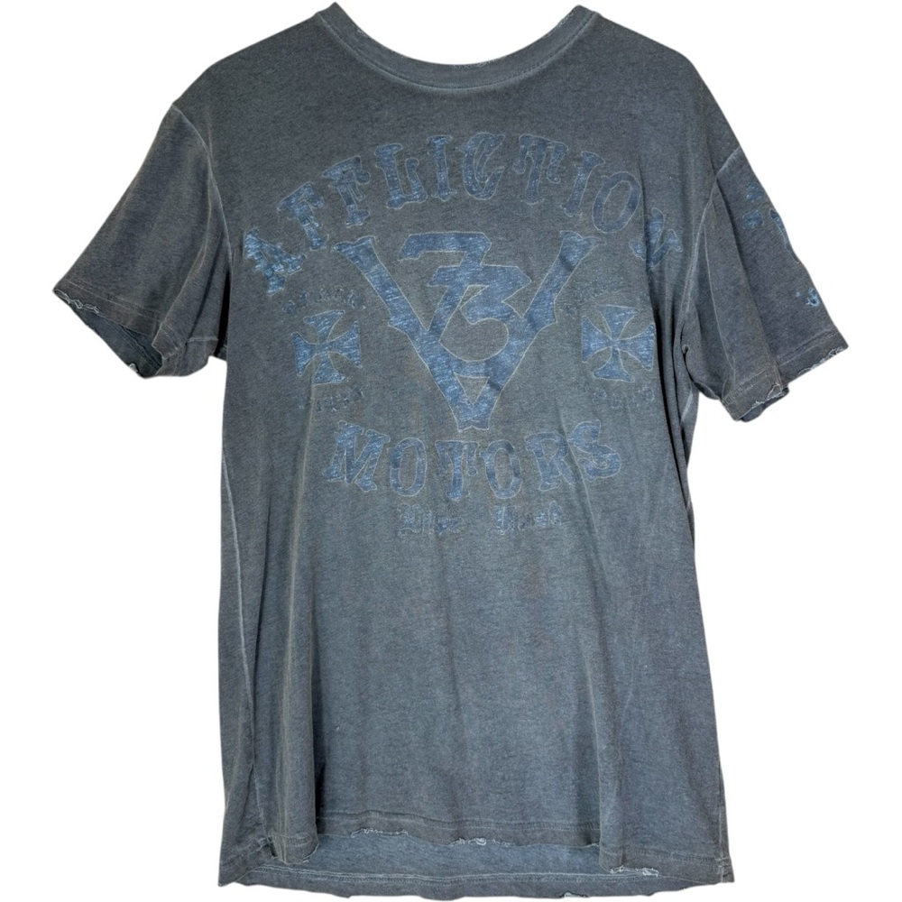 Affliction Tee Shirt Blue Inside Out Cotton USA Distressed M